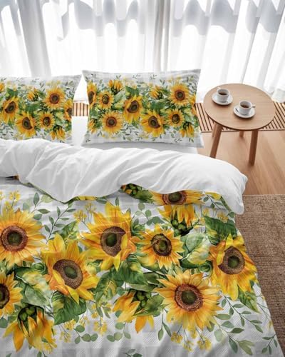 ZOE GARDEN Sunflower Plaid Queen Duvet Cover Set 3 Piece 1
