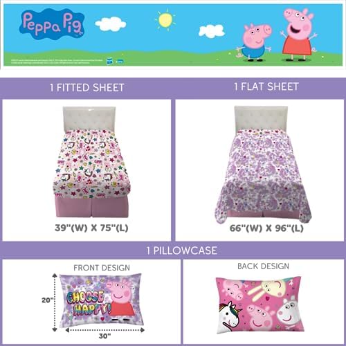 Franco Peppa Pig Pink Heart Kids Microfiber Sheet Set Twin
