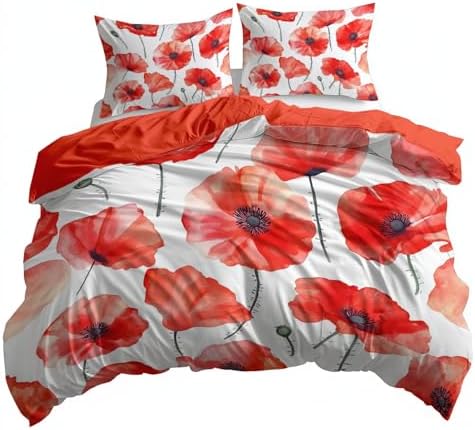 3-Piece Poppy Flower Duvet Cover Set for Kids Boys