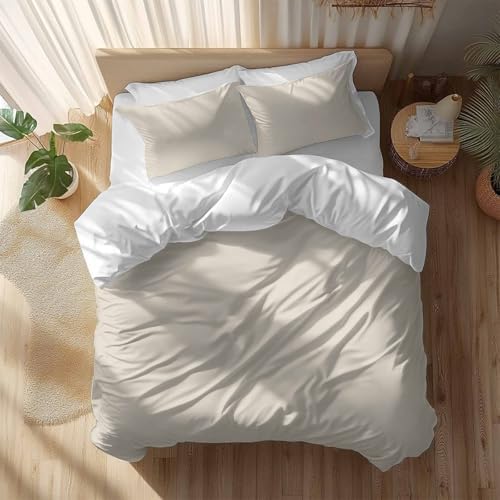 Sabolny Ivory White Queen Duvet Cover Set 3 Piece
