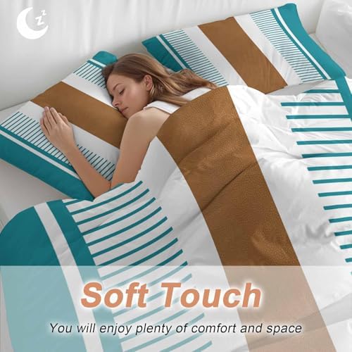 Sabolny Teal Stripes Queen Duvet Cover Set 3 Piece 1