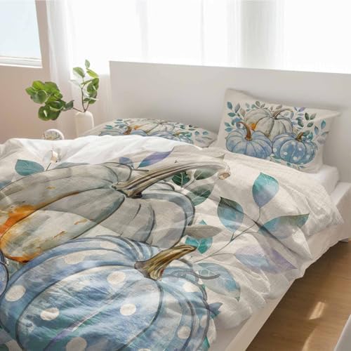 Alandar Home Autumn Thanksgiving Blue Pumpkin Duvet Cover Set