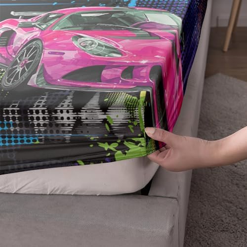 AILONEN Racing Car Fitted Sheet Set for Kids