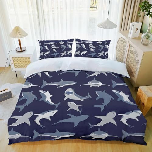 Shark Fish Print Kids Duvet Cover Set
