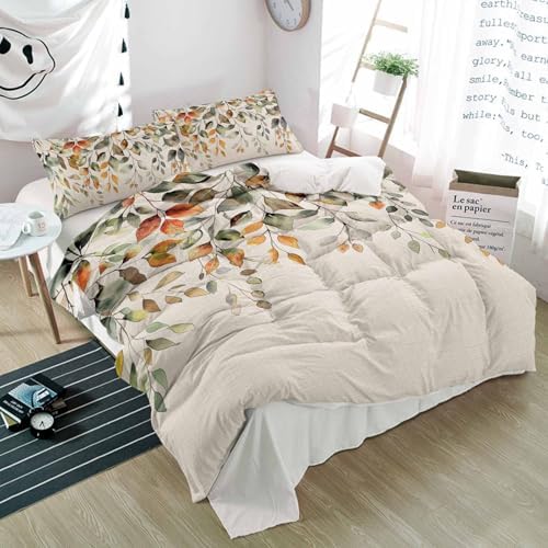Alandar Home Autumn Thanksgiving Sage Leaves Duvet Cover Set