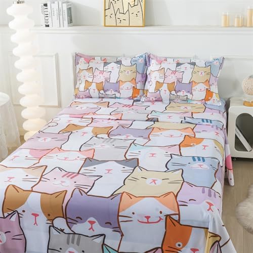 lishjekee Cat Sheets Twin 3PCS Kids Bedding Set