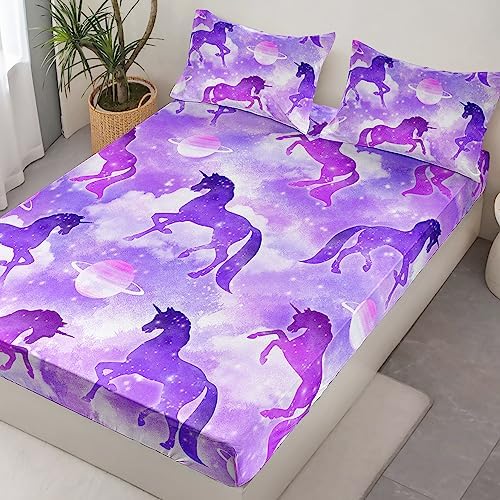 HOSIMA Purple Unicorn Bedding Set for Girls Kids