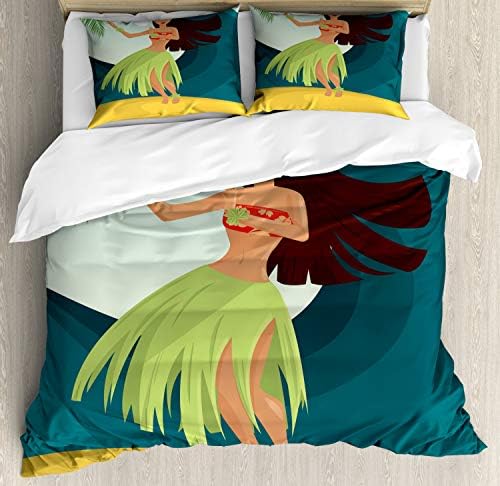 Ambesonne Hula Girl Duvet Cover Set Summer Vibes with Aloha Waves