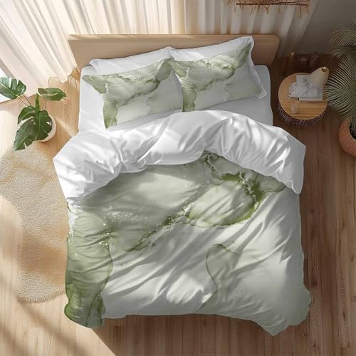 Sage Green Marble Bedding Duvet Cover Set