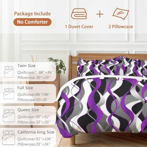 Sabolny Purple Stripe Queen Duvet Cover Set 3 Piece