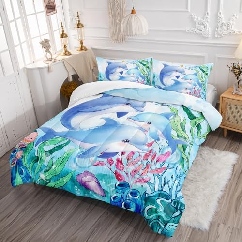 Ocean Themed Dolphin Comforter Set 3pcs Queen Kids 1