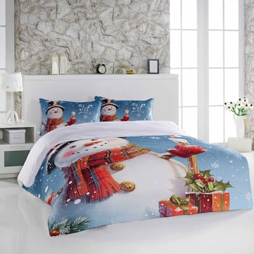 Alandar Home Duvet Cover Set Snowman Holly Winter Flakes