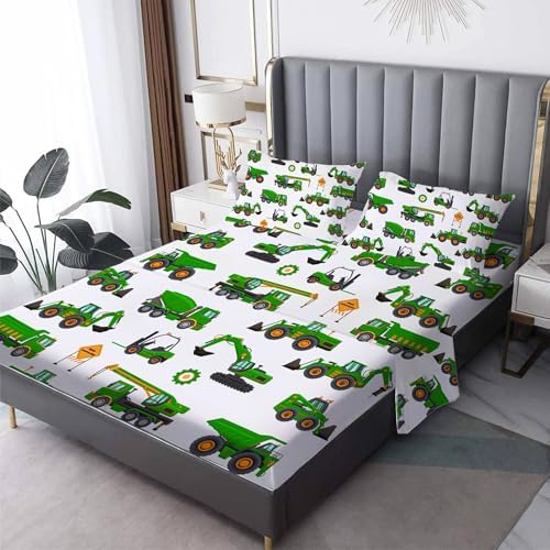 EDGZKO Green Tractor Kids Twin Sheet Set