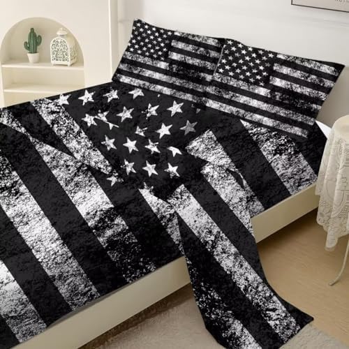Kxry Black and White USA Flag Fitted Sheet Set for Boys
