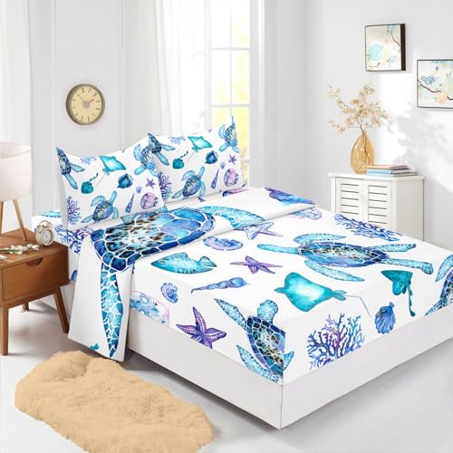 Blue Sea Turtle Sheet Set 4Pcs Ocean Decor
