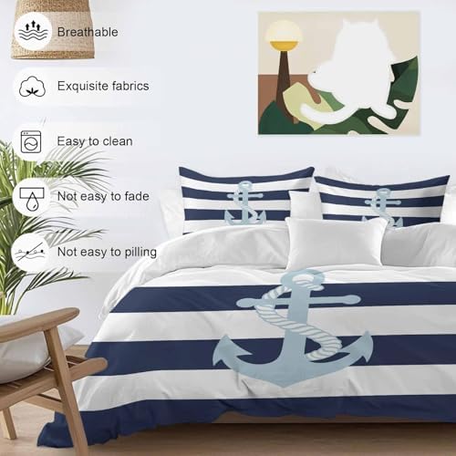 Sabolny Auqa Anchor 3-Piece Duvet Cover Set