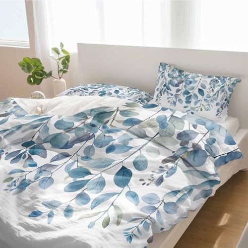 Alandar Home Duvet Cover Set Pastoral Blue Eucalyptus Leaves 1
