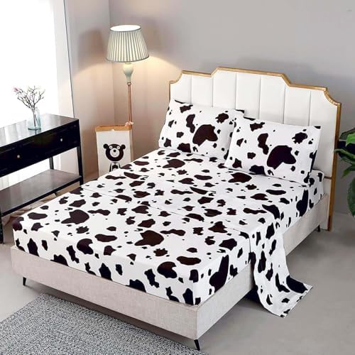 SDY 4PCS Cow Print Kids Bed Sheet Set Queen Size