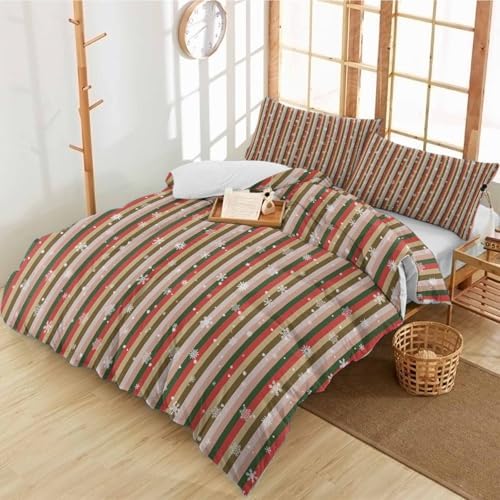 3 Piece Bedding Set with Christmas Retro Stripes