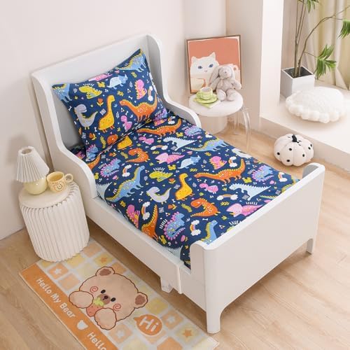 KWLOVER Dinosaur Print Bed Sheet Set Twin Size Navy Blue