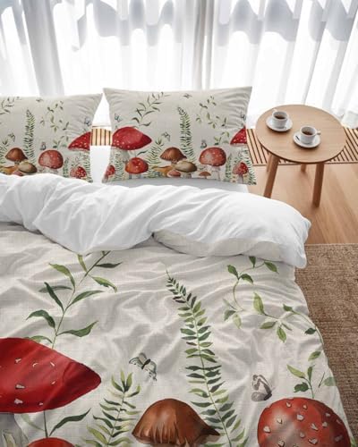 ZOE GARDEN Red Mushrooms Queen Duvet Cover Set