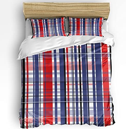 Sabolny Red Blue Plaid Cal King Duvet Cover Set