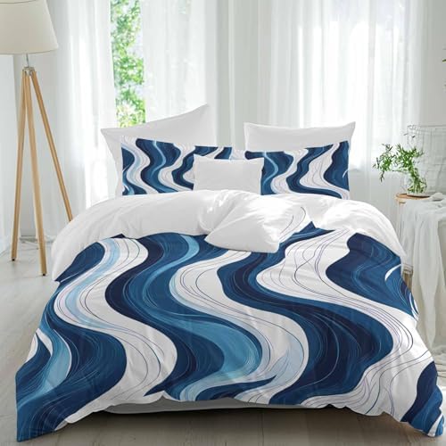 Sabolny Blue Stripe Duvet Cover Set 3 Piece 1