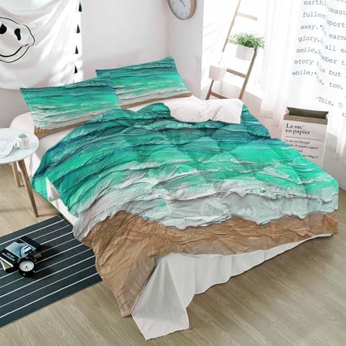 3 Piece Beach Waves Green Gradient Duvet Cover Set
