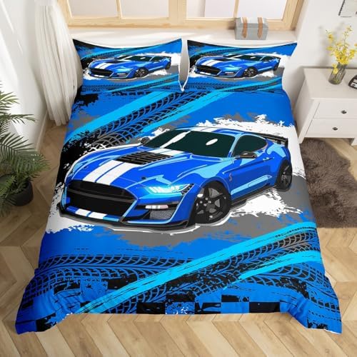 Blue Sports Car Duvet Cover Set Twin Size