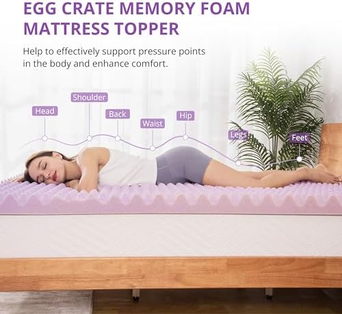 EGOHOME Egg Crate 3-Inch Memory Foam Mattress Topper Full Purple 54x75