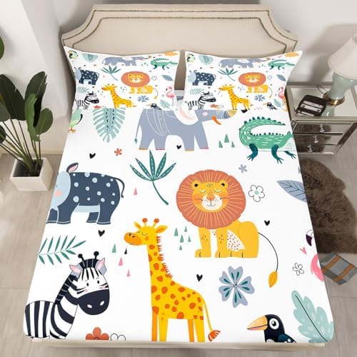 Feelyou Kids Zoo Fitted Sheet Pillow Sham Set