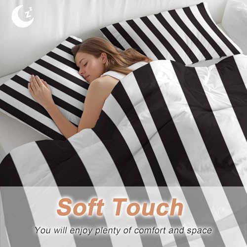 Sabolny Black White Striped Queen Duvet Cover Set 3 Piece