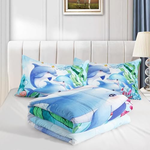 Ocean Themed Dolphin Comforter Set 3pcs Queen Kids 1