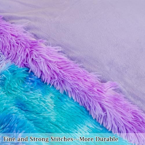 ZRNBAST Shaggy Duvet Cover Set Twin Size Blue Purple Tie Dye