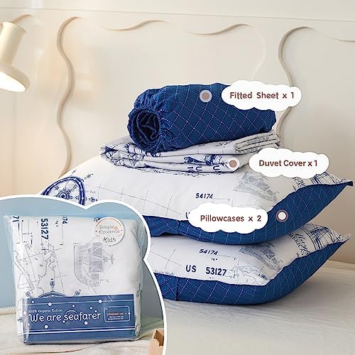 SimpleOpulence 4-Piece Organic Cotton Kids Duvet Set with Sailboat Pattern