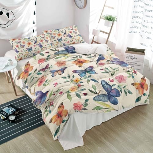 3 Piece Bedding Set Watercolor Purple Butterflies