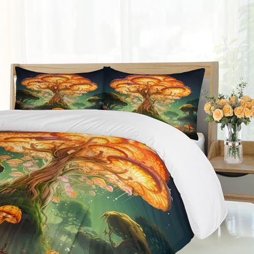 STRELEC Mushroom Forest Duvet Cover Set 3-Piece California King Green