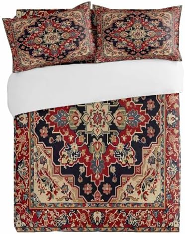 Alandar Home Tribal Red Flower Duvet Cover Set 3 Piece Ultra Soft Bedding