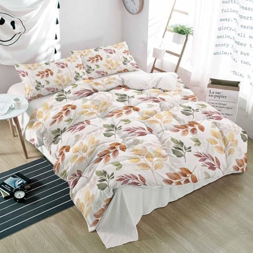 Alandar Home Autumn Eucalyptus Leaf Duvet Cover Set 3 Piece
