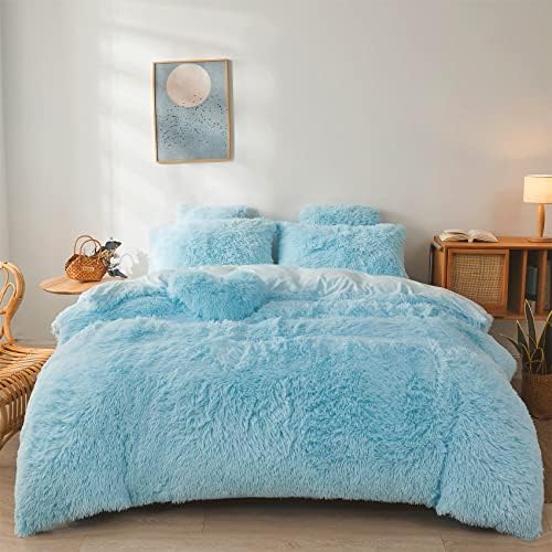 Fluffy Blue Comforter Set Twin Size 2 Pieces
