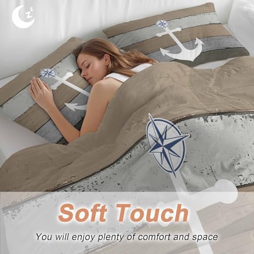 Sabolny Anchor Brown Duvet Cover Set 3 Piece with Throw Pillowcases