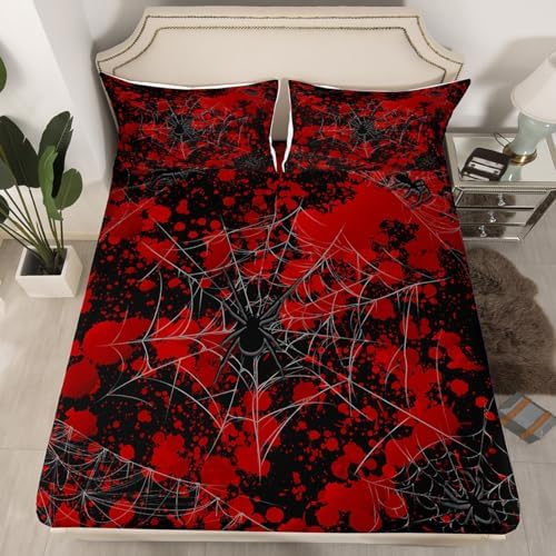 Castle Fairy 3D Spider Web Twin Fitted Sheet Set Red Tie Dye