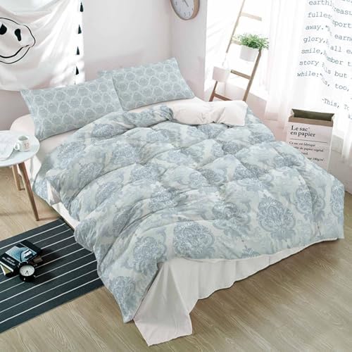 3 Piece Bedding Set Baroque Blue Floral Duvet Cover Set