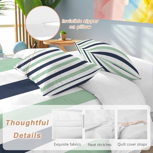 Sabolny Green Vertical Stripes Duvet Cover Set 3 Piece