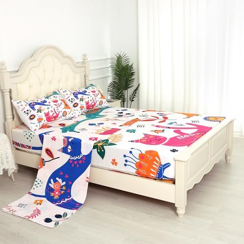 EDGZKO Queen Cat Sheet Set 4 Piece Kids Bedding