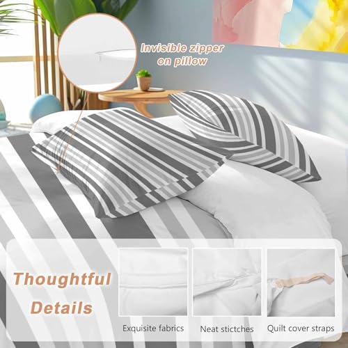 Sabolny Grey Striped Queen Duvet Cover Set