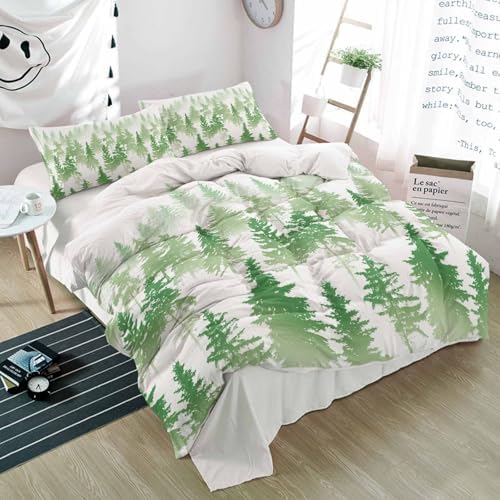 3 Piece Bedding Set with Forest Silhouette Duvet Cover and Pillow Shams