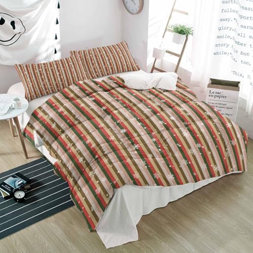3 Piece Bedding Set with Christmas Retro Stripes