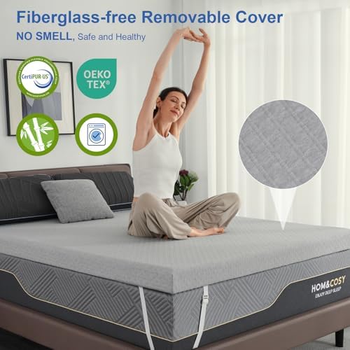 Vipbear 4 Inch Extra Firm Mattress Topper with Cooling Gel and Bamboo Charcoal