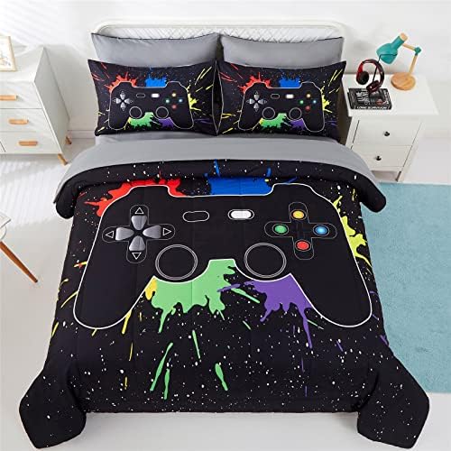 KAKKI 4 Piece Boys Twin Gamer Comforter Set